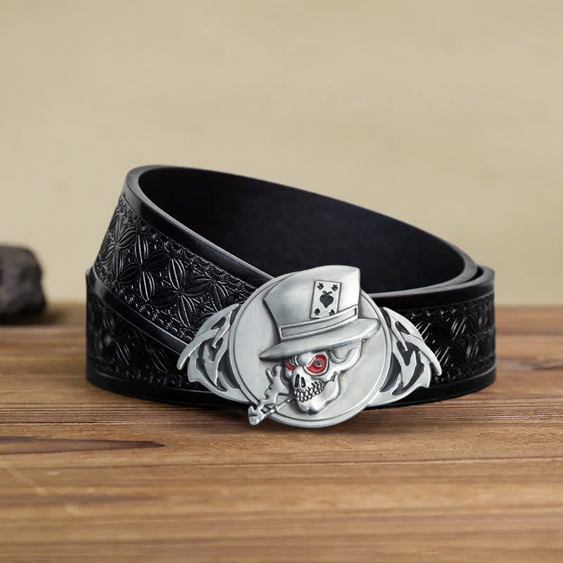 Herren DIY Skelett Schädel Poker Schnalle Ledergürtel