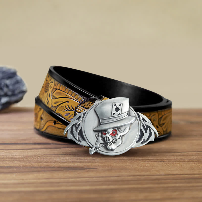 Herren DIY Skelett Schädel Poker Schnalle Ledergürtel