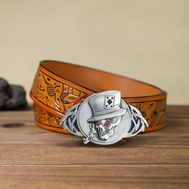 Herren DIY Skelett Schädel Poker Schnalle Ledergürtel