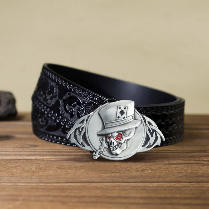 Herren DIY Skelett Schädel Poker Schnalle Ledergürtel