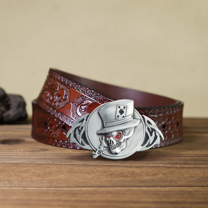 Herren DIY Skelett Schädel Poker Schnalle Ledergürtel