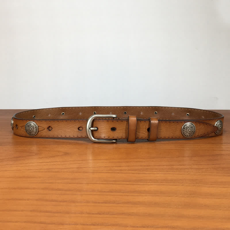 Vintage Runder Ledergürtel mit Blumennieten - image 3