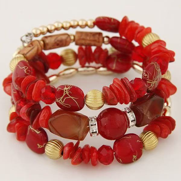 Vintage-Armband im böhmischen Stil mit mehrlagigen türkisfarbenen Achat-Kristallperlen - Rot - image 11