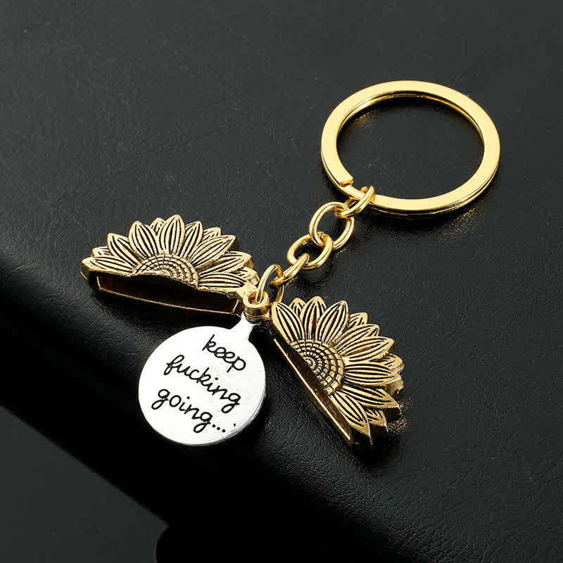 Vintage Sonnenblumen Medaillon Anhänger Schlüsselanhänger Halskette - Schlüsselanhänger - Gold - image 10