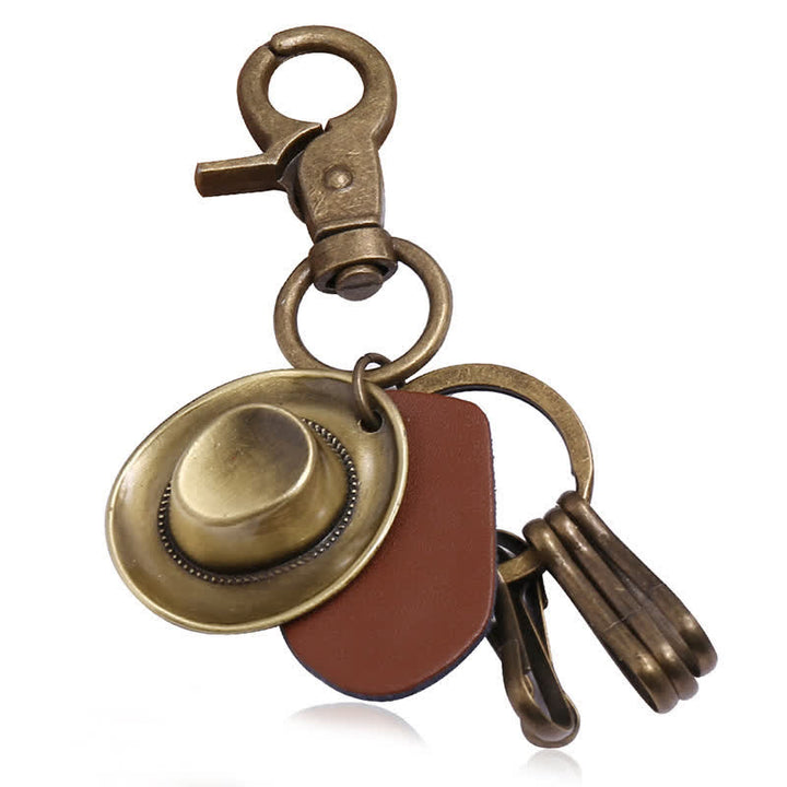 Retro antiker Bronze Cowboy-Hut Leder Schlüsselanhänger