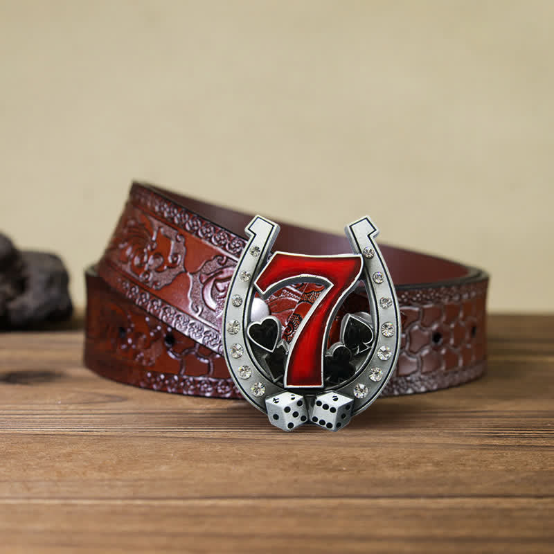 DIY-Hufeisen-Lucky 7 Casino-Schnalle Ledergürtel für Männer