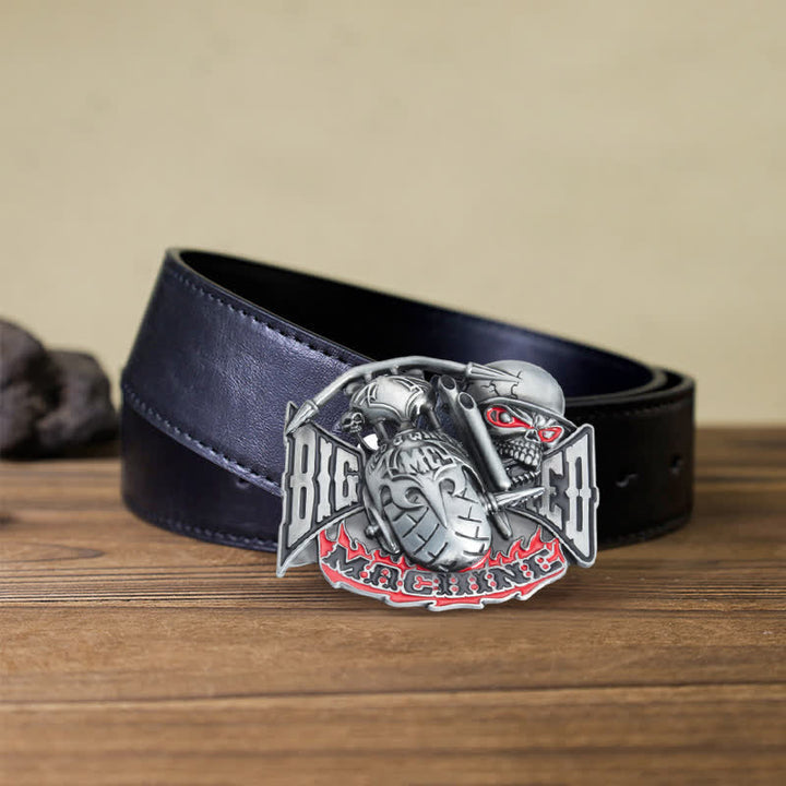 Herren DIY Machine Skull Biker Schnalle Ledergürtel