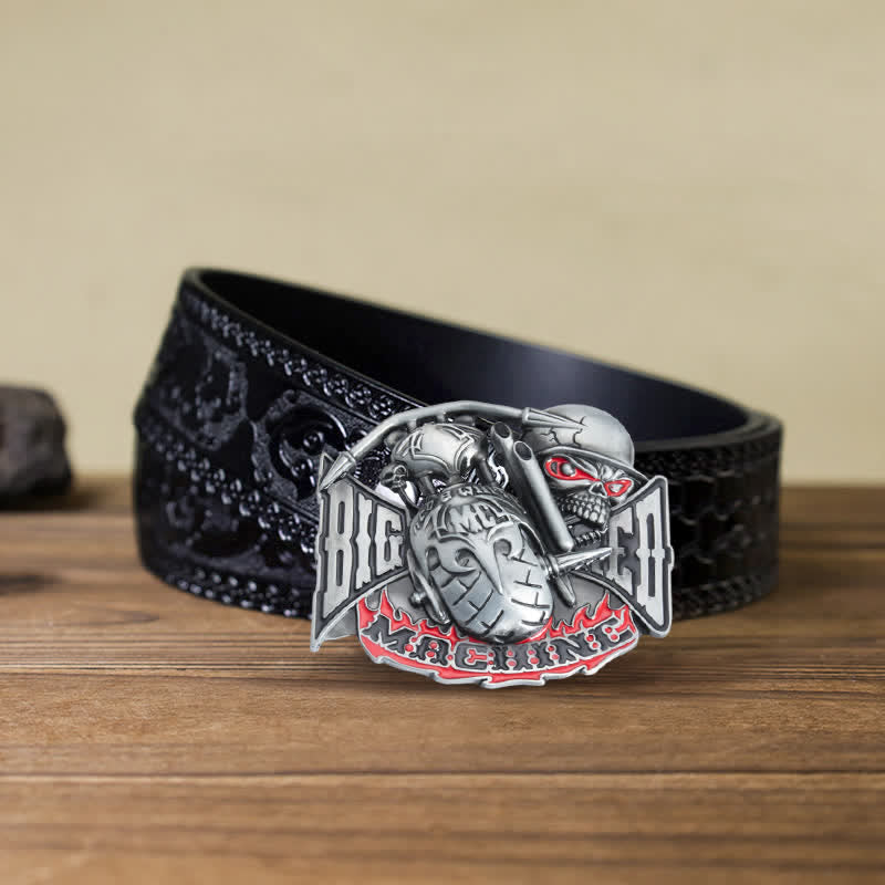 Herren DIY Machine Skull Biker Schnalle Ledergürtel