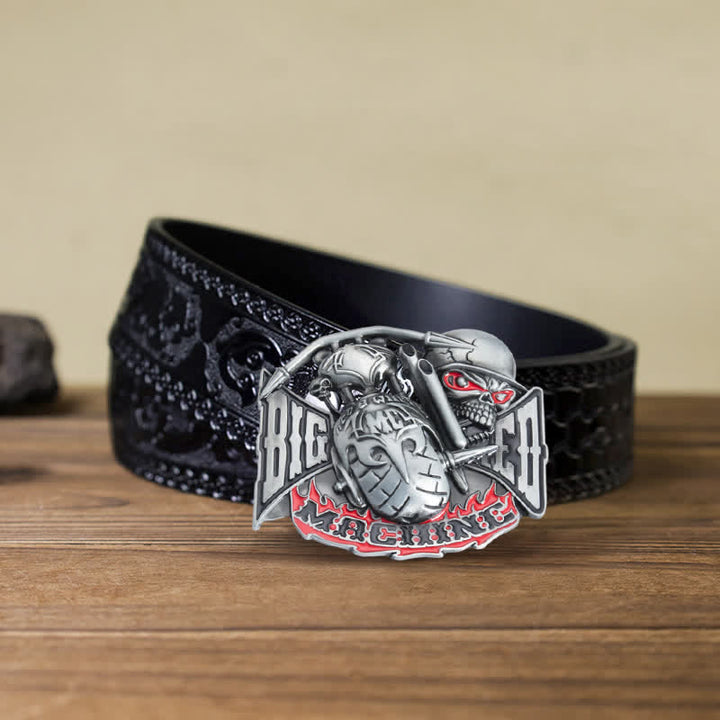 Herren DIY Machine Skull Biker Schnalle Ledergürtel