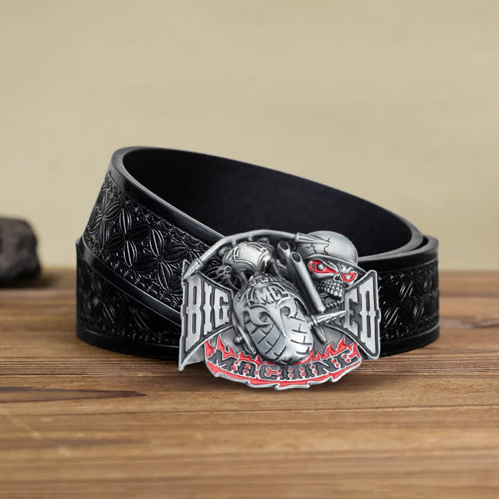 Herren DIY Machine Skull Biker Schnalle Ledergürtel