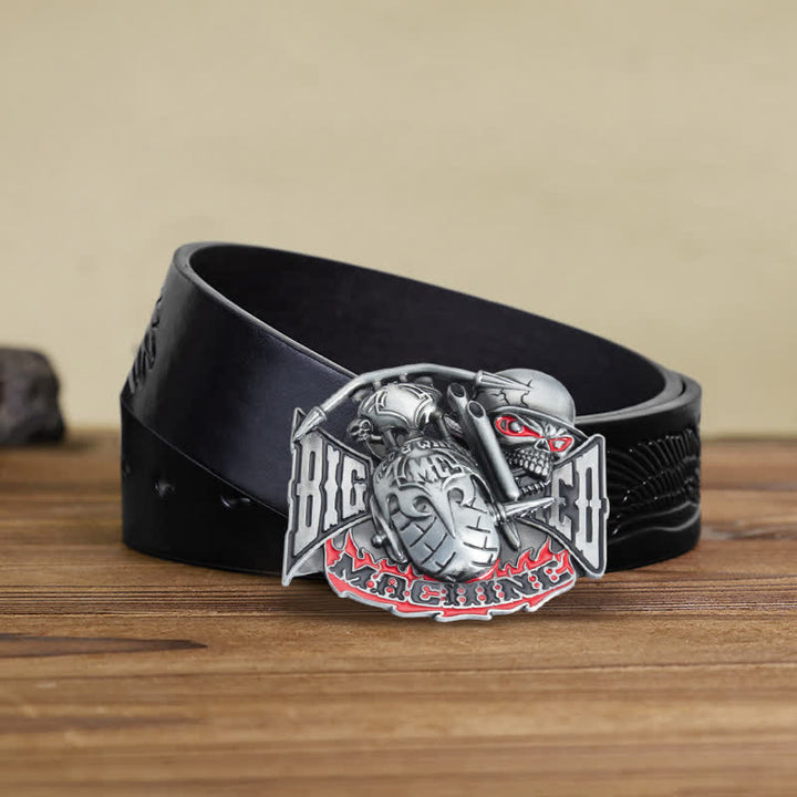 Herren DIY Machine Skull Biker Schnalle Ledergürtel