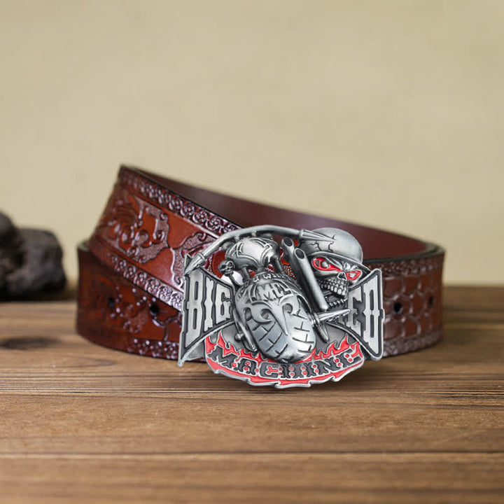 Herren DIY Machine Skull Biker Schnalle Ledergürtel