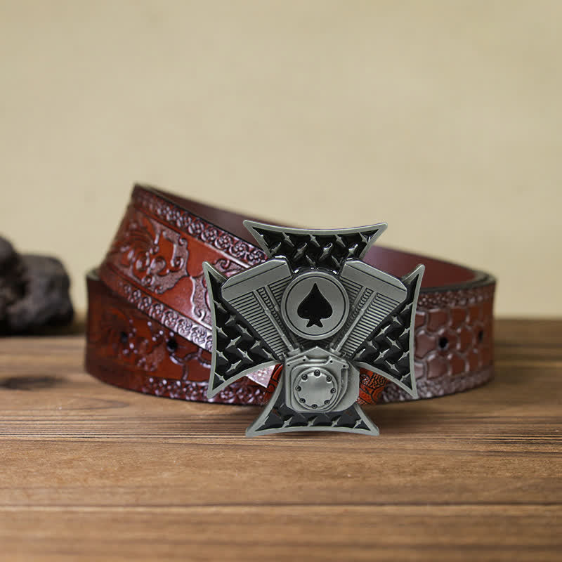 Herren-DIY-ACE-Spades-Gürtelschnallen-Ledergürtel