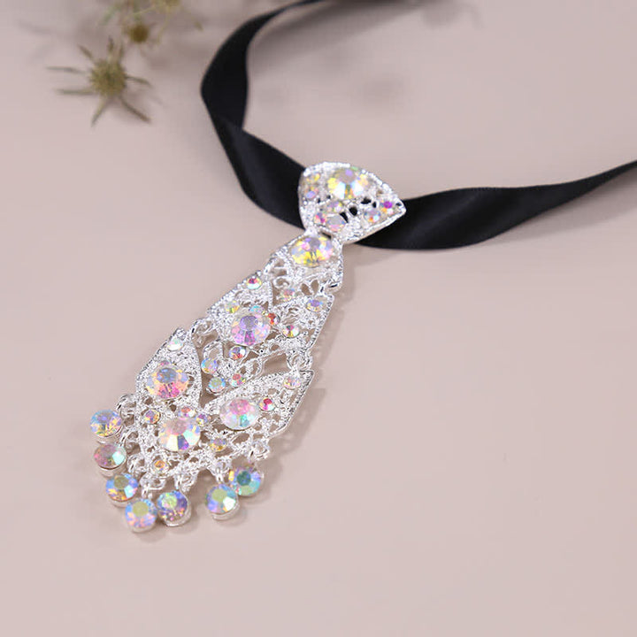 Kurze Krawatte aus Strasskristall für Herren, glitzernde Hochzeitskrawatte