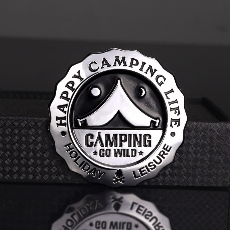 Happy Camping Life Go Wild Metallaufkleber Autoabzeichen