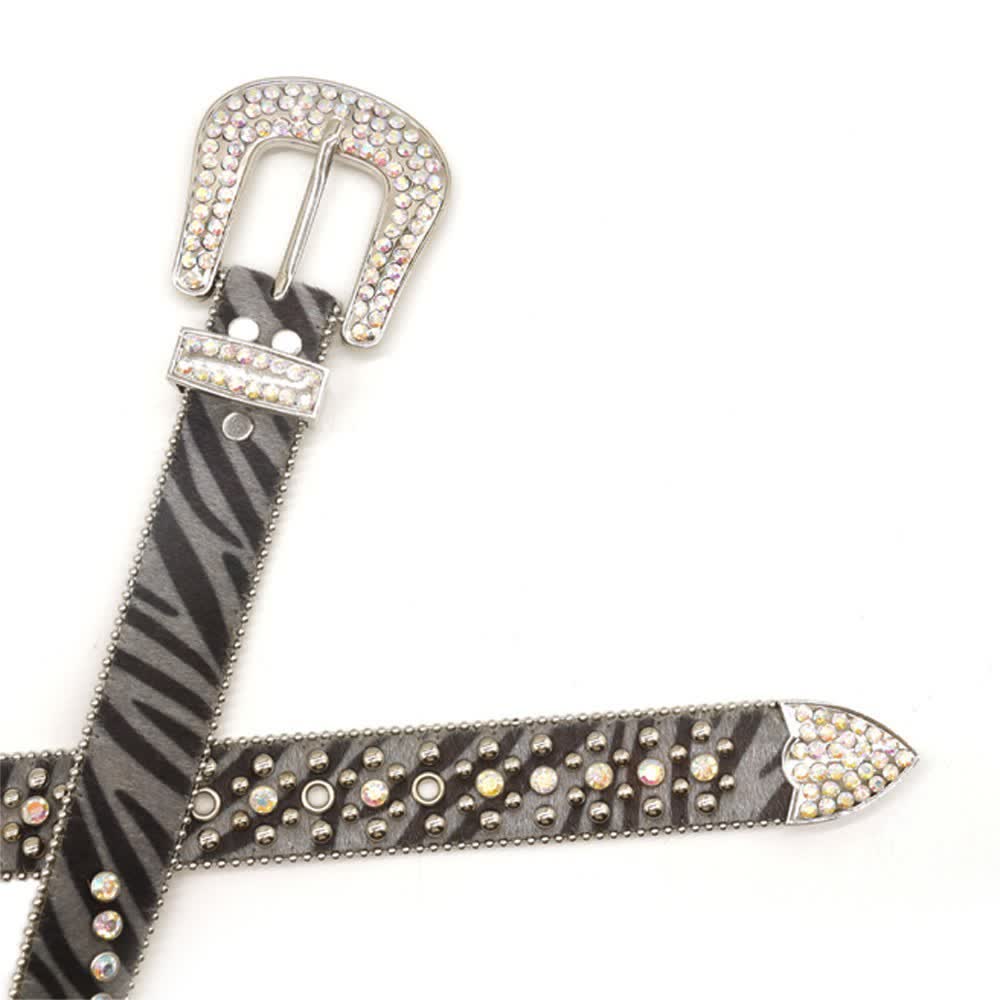 Unisex Unverwechselbarer Strass-Gürtel mit Zebramuster aus Leder