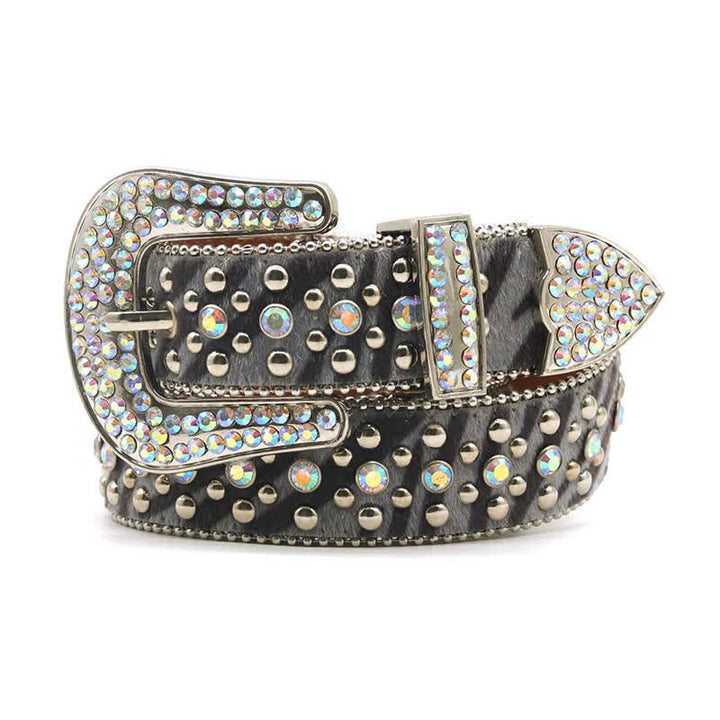 Unisex Unverwechselbarer Strass-Gürtel mit Zebramuster aus Leder
