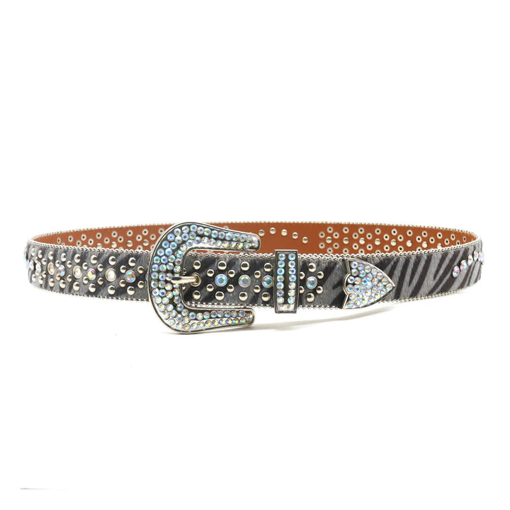 Unisex Unverwechselbarer Strass-Gürtel mit Zebramuster aus Leder