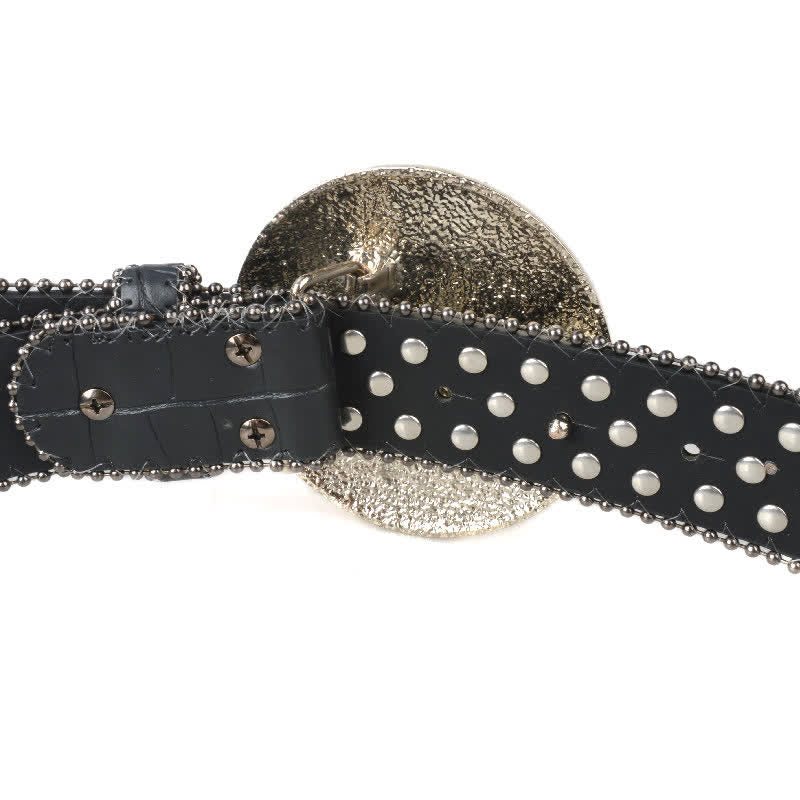 Unisex Großer Runder Bling Rhino Stone Schnallengürtel aus Leder