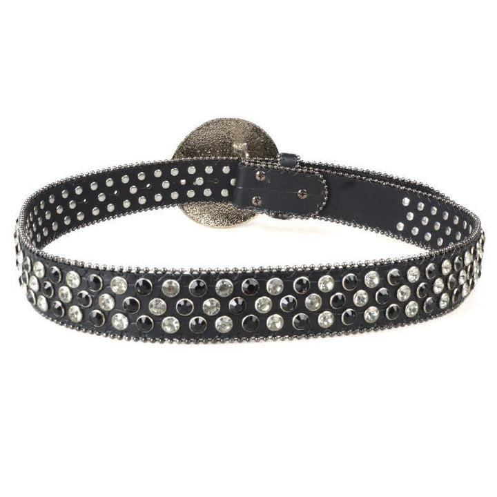 Unisex Großer Runder Bling Rhino Stone Schnallengürtel aus Leder