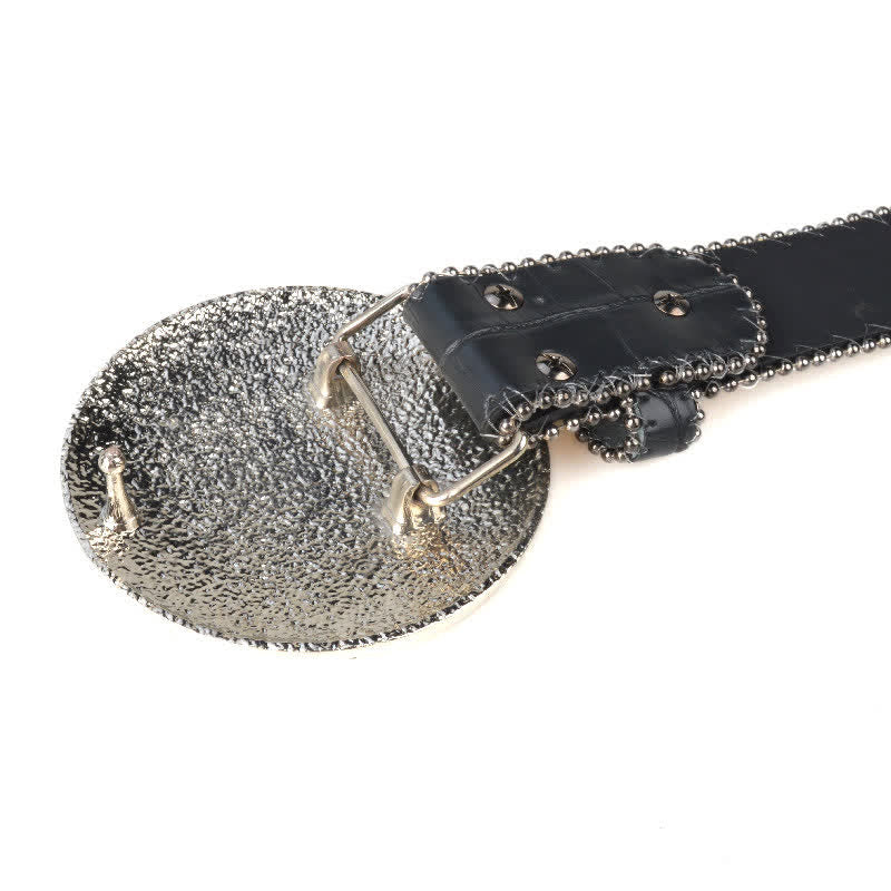 Unisex Großer Runder Bling Rhino Stone Schnallengürtel aus Leder