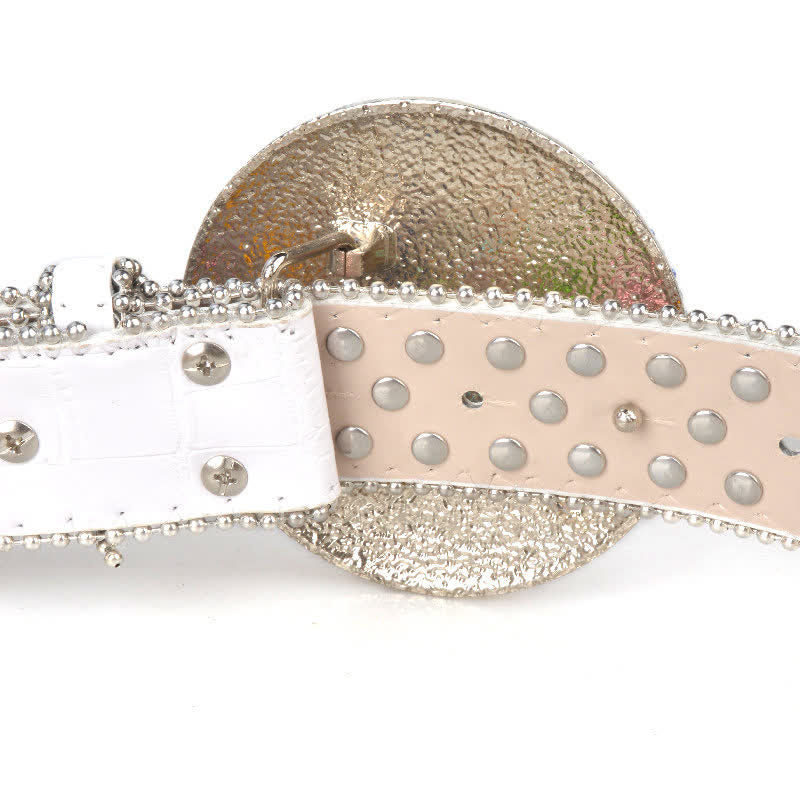 Unisex Großer Runder Bling Rhino Stone Schnallengürtel aus Leder