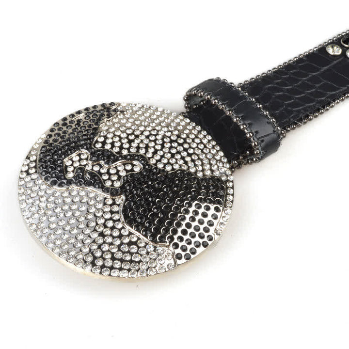 Unisex Großer Runder Bling Rhino Stone Schnallengürtel aus Leder