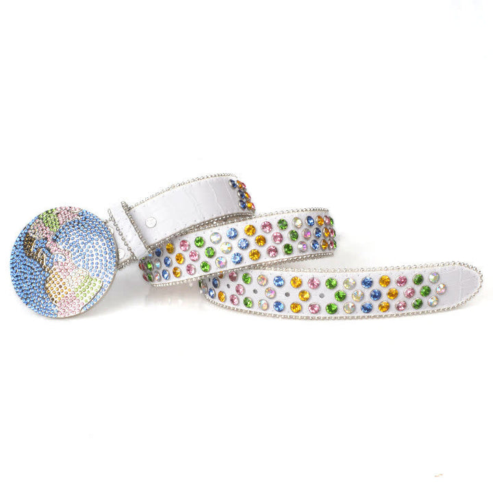 Unisex Großer Runder Bling Rhino Stone Schnallengürtel aus Leder