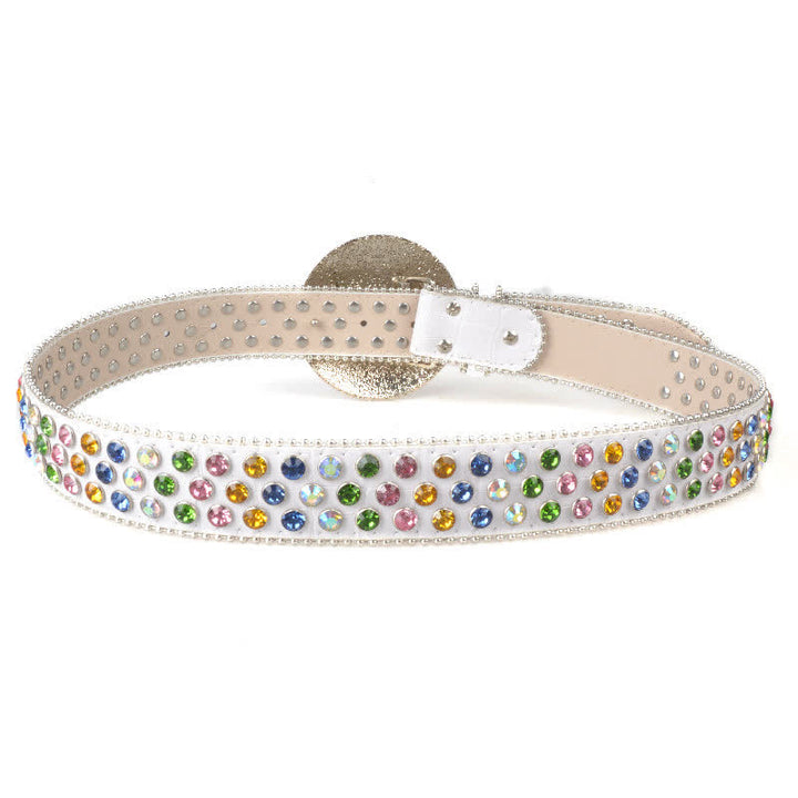 Unisex Großer Runder Bling Rhino Stone Schnallengürtel aus Leder