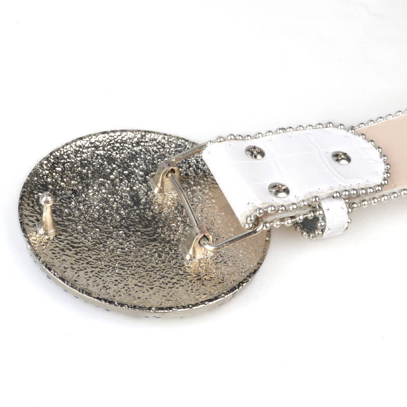Unisex Großer Runder Bling Rhino Stone Schnallengürtel aus Leder