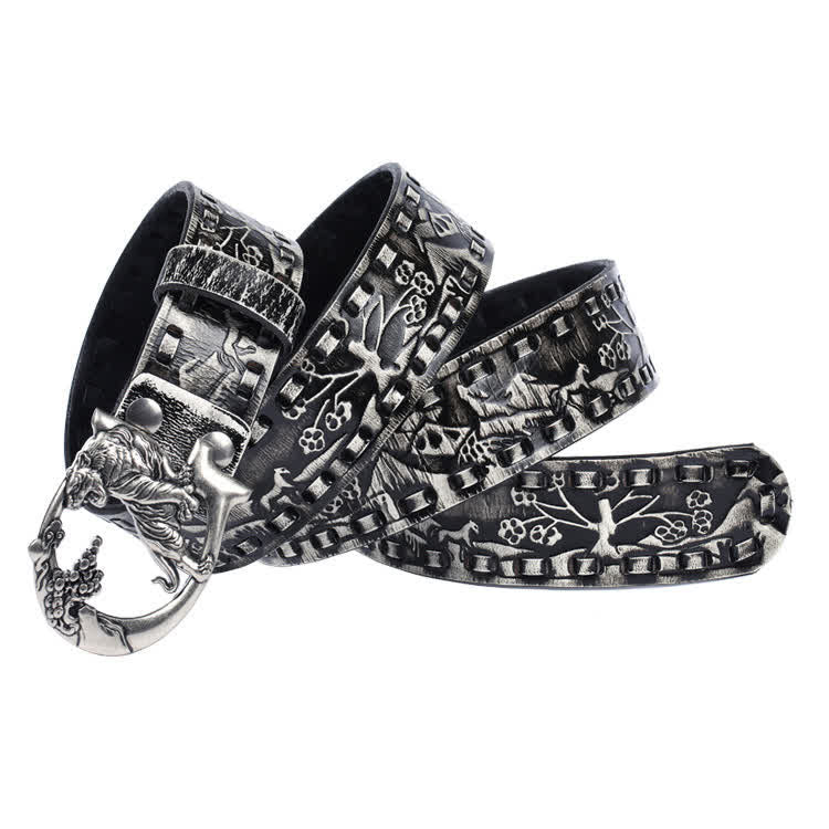Unisex Retro Tigers gravierter Schnalle Ledergürtel