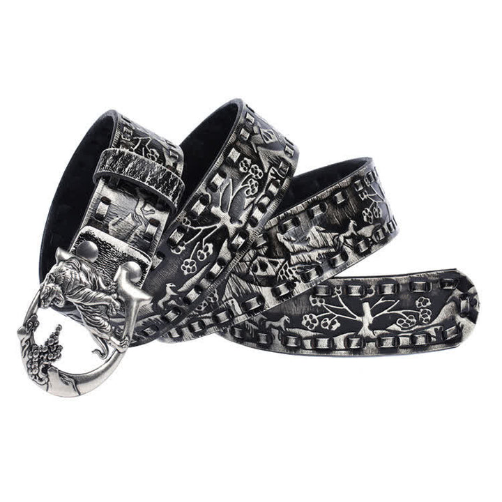 Unisex Retro Tigers gravierter Schnalle Ledergürtel