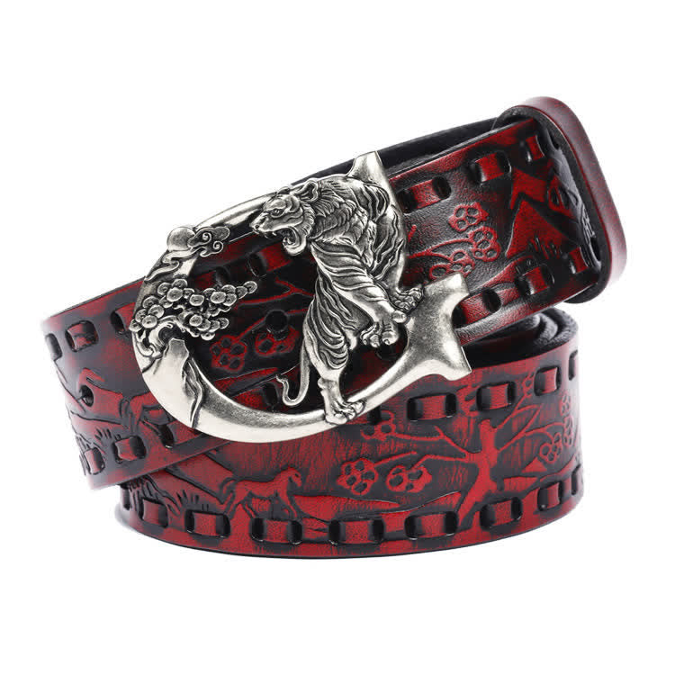 Unisex Retro Tigers gravierter Schnalle Ledergürtel