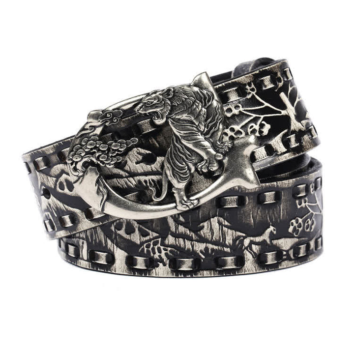Unisex Retro Tigers gravierter Schnalle Ledergürtel
