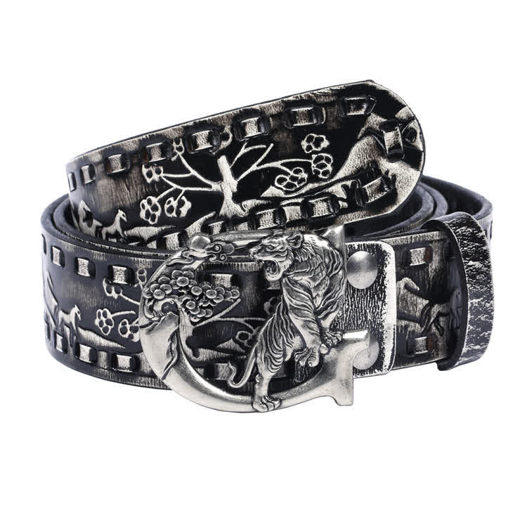 Unisex Retro Tigers gravierter Schnalle Ledergürtel