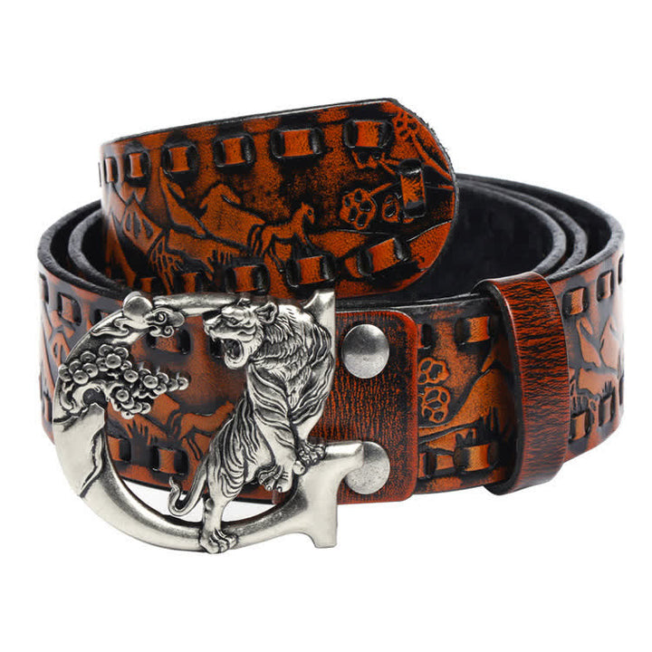 Unisex Retro Tigers gravierter Schnalle Ledergürtel