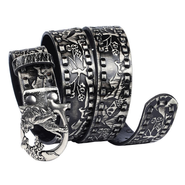 Unisex Retro Tigers gravierter Schnalle Ledergürtel