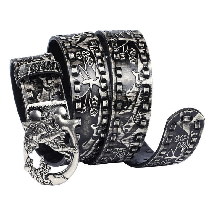 Unisex Retro Tigers gravierter Schnalle Ledergürtel