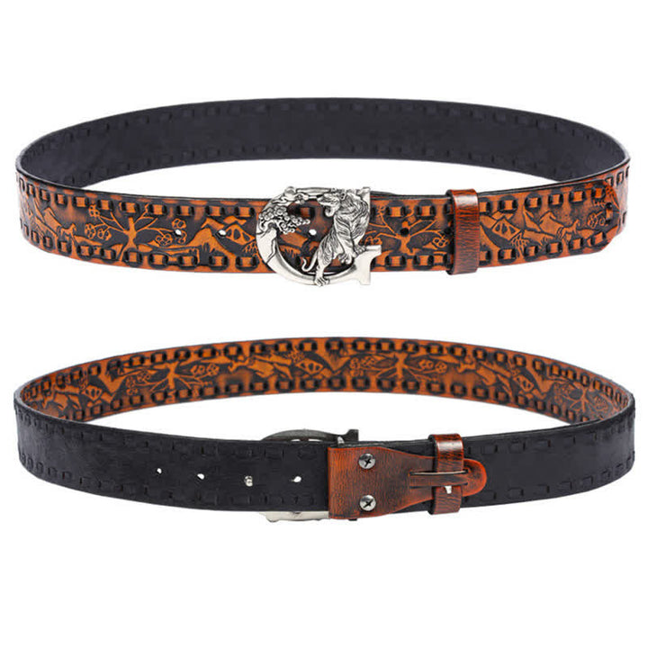 Unisex Retro Tigers gravierter Schnalle Ledergürtel