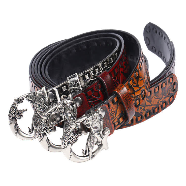 Unisex Retro Tigers gravierter Schnalle Ledergürtel