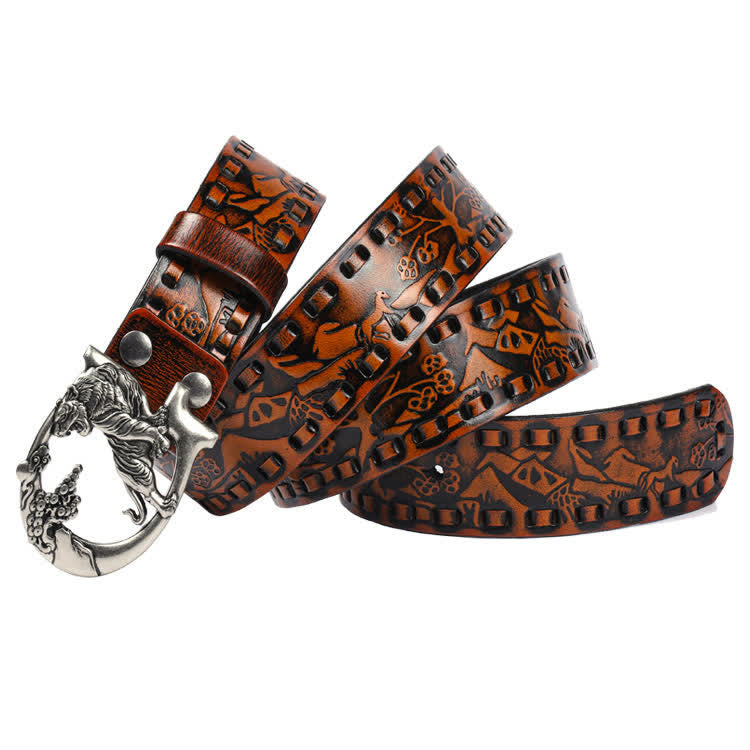 Unisex Retro Tigers gravierter Schnalle Ledergürtel