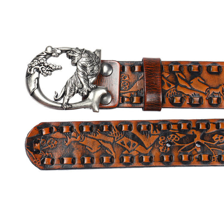 Unisex Retro Tigers gravierter Schnalle Ledergürtel