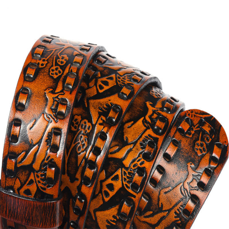 Unisex Retro Tigers gravierter Schnalle Ledergürtel