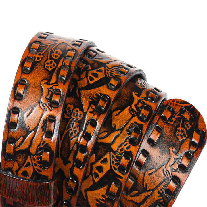 Unisex Retro Tigers gravierter Schnalle Ledergürtel