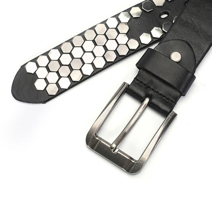 Unisex Hexagonaler Nietenbesetzter Ledergürtel