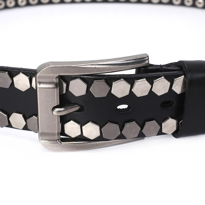 Unisex Hexagonaler Nietenbesetzter Ledergürtel