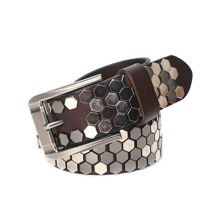 Unisex Hexagonaler Nietenbesetzter Ledergürtel