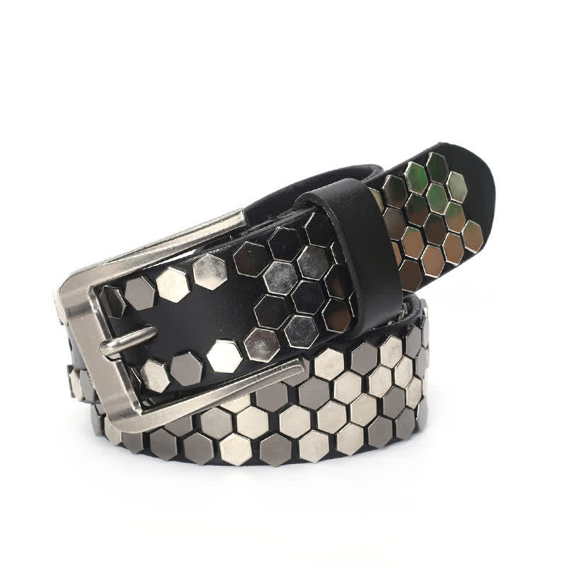 Unisex Hexagonaler Nietenbesetzter Ledergürtel