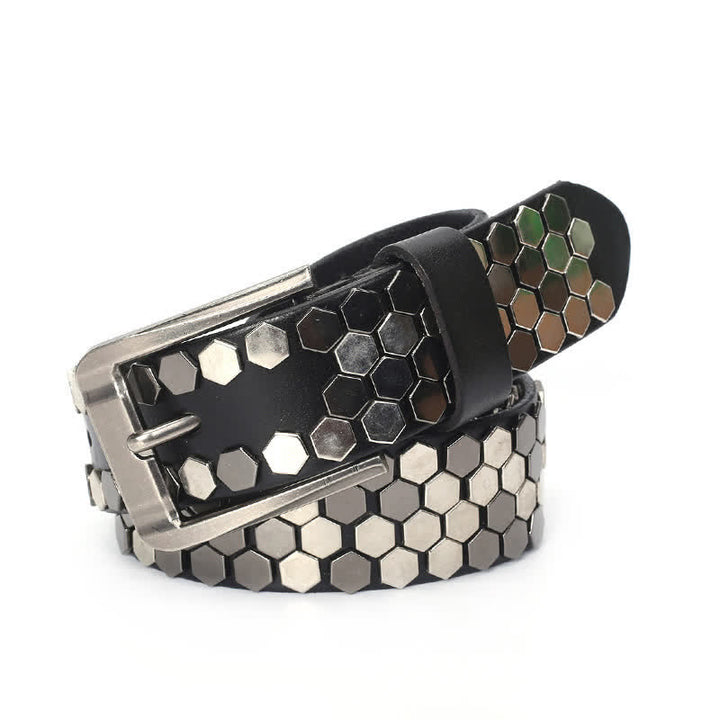 Unisex Hexagonaler Nietenbesetzter Ledergürtel