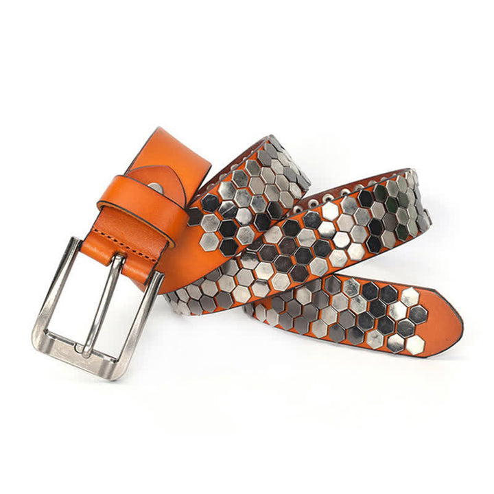 Unisex Hexagonaler Nietenbesetzter Ledergürtel
